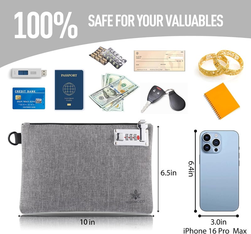 KOSMCCO 2Pcs Money Bag with Lock - 6.5x10 Inches Locking Bag Purse for Cash, Bank Deposits, Jewelry, Passports,Wallet, Medicine, Phone and Credit Cards and Valuable Storage (Black & Grey) - Image 4